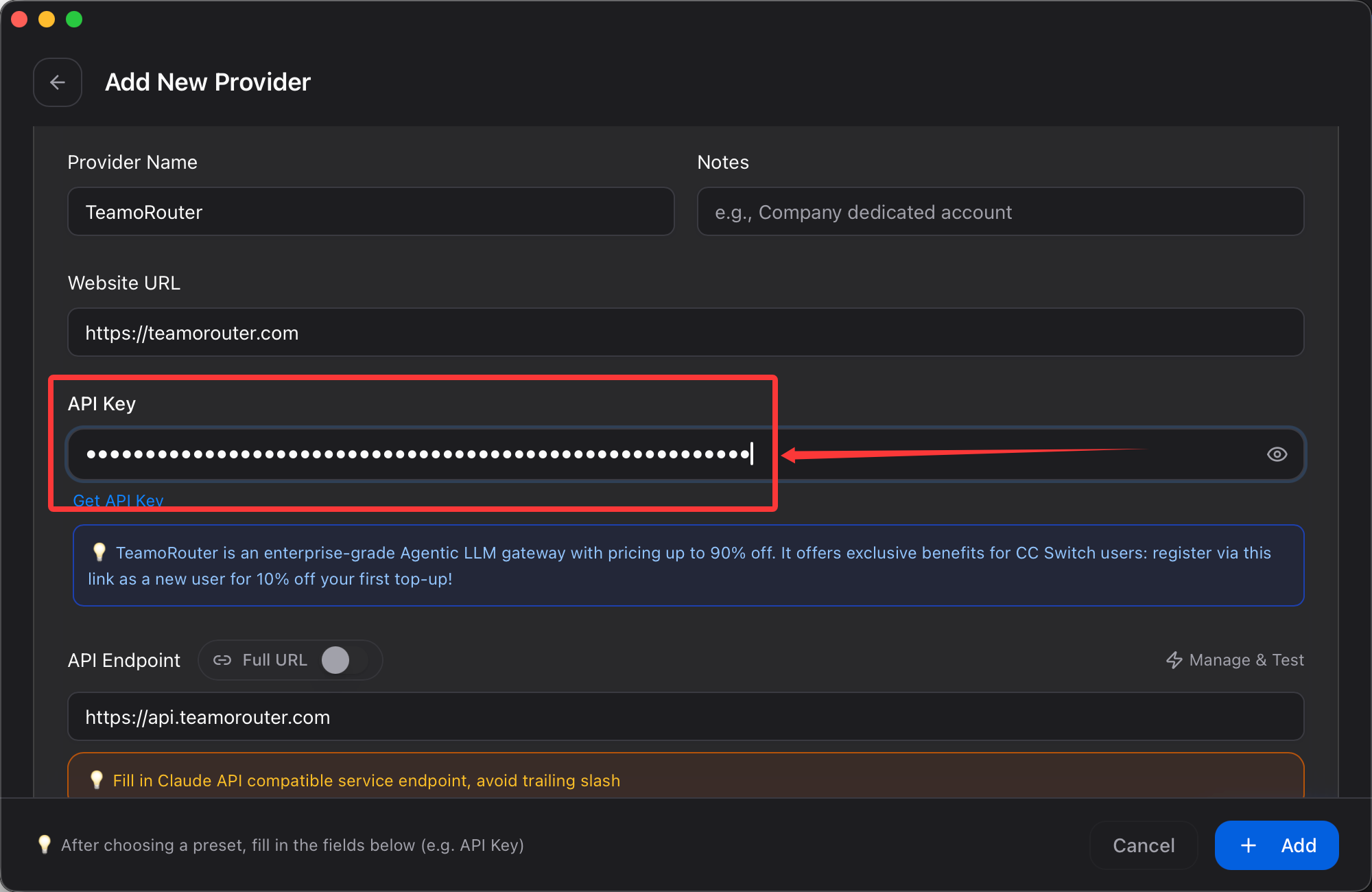 Enter the Moyi API API Key