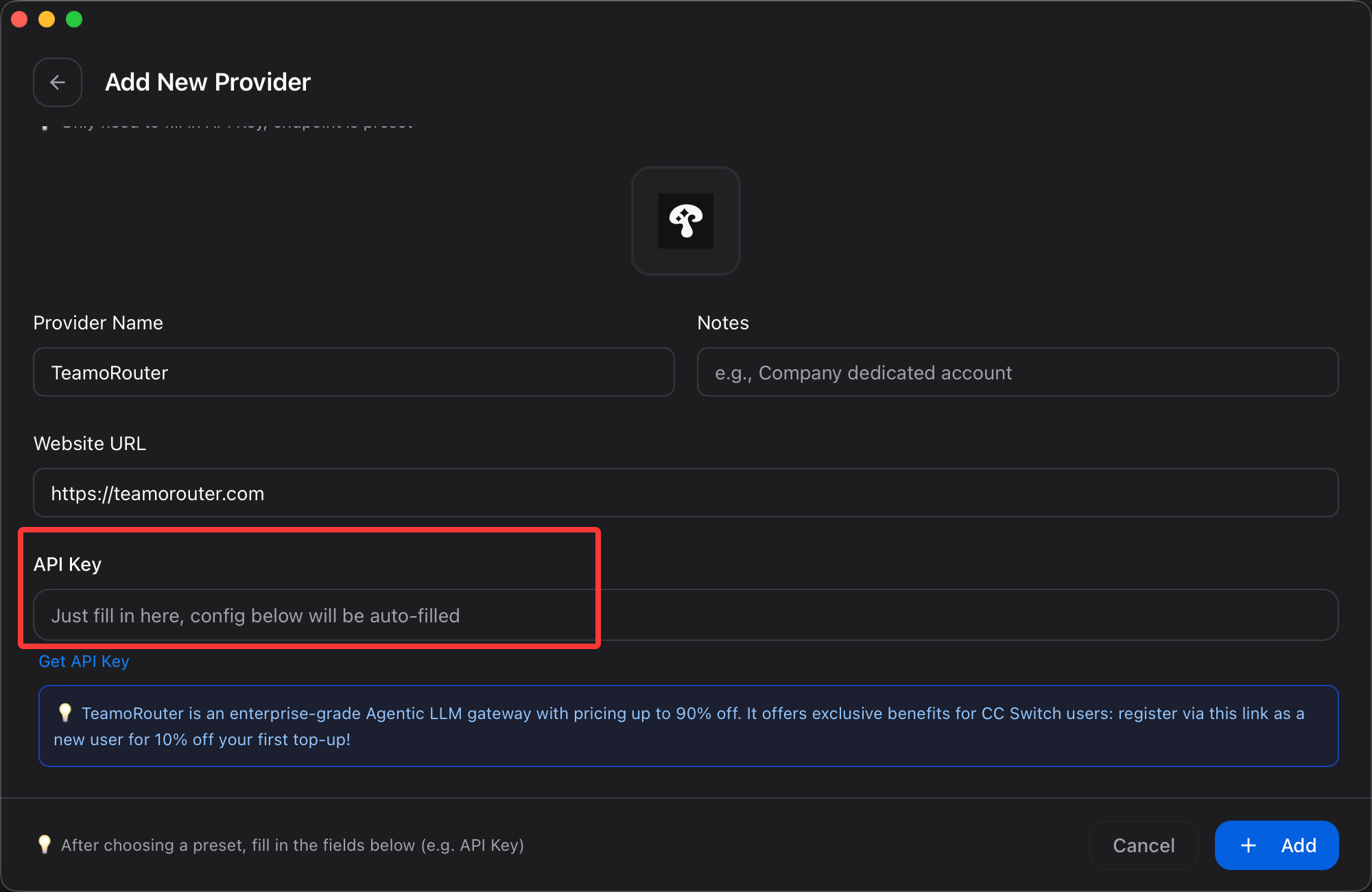 Enter the Moyi API API Key
